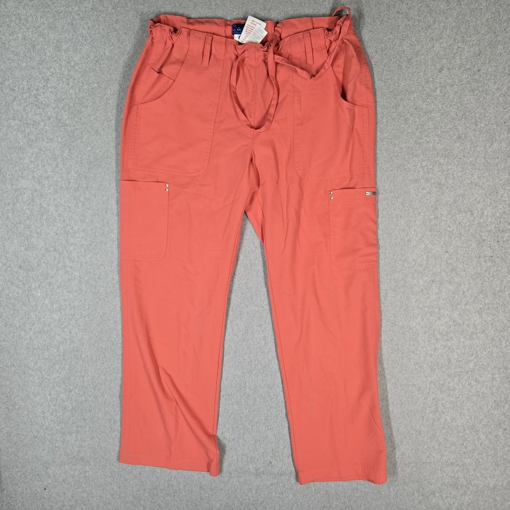 Koi SAPPHIRE Women Scrub Pants M PETITE Coral Alicia Cargo Straight 28" Inseam